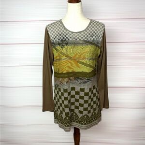 Yoshi Yoshi by PJ Top Tunic Long Sleeve  Lightweight Olive Multicolor Japan US M